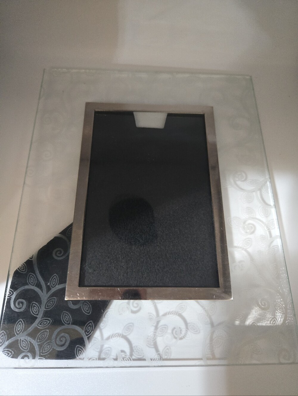 Glass Picture Frame 4x6 Silver Tone Etched Floral Vine Tabletop